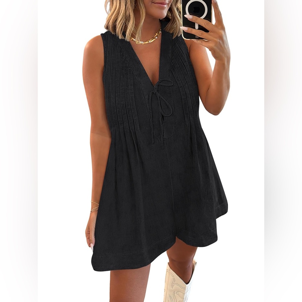 NWT Caracilia‎ Oversized Denim Romper V Neck Sleeveless Jean Jumpsuit - Medium